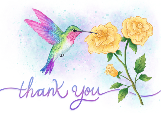 Hummingbird Rose Thank you Card Set