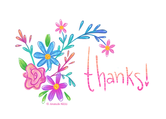 Cute Flowers Thank you Card- Set of 10